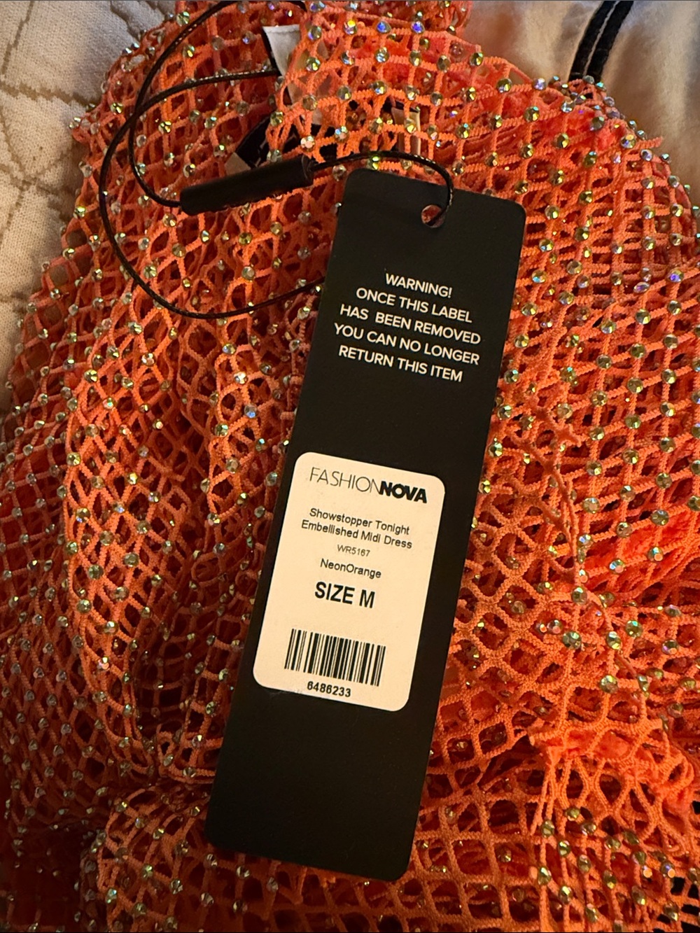NWT Fashion Nova Showstopper Tonight Embellished Midi Dress - Neon Orange - Picture 4 of 4